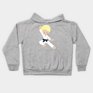 Karate Boy, Cute Boy, Blond Hair, Black Belt Kids Hoodie